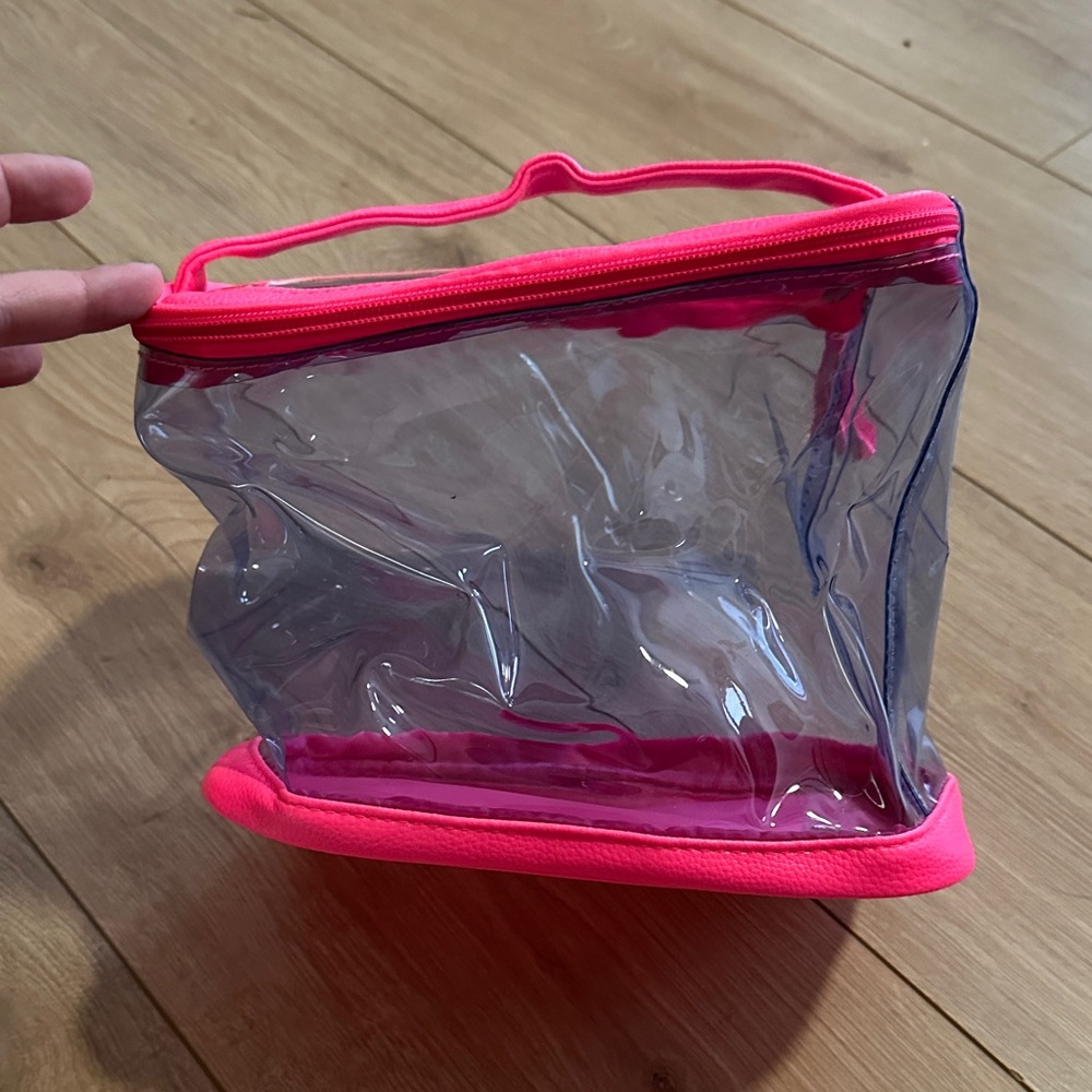 Clear Cosmetic Bag with Pink Trim
